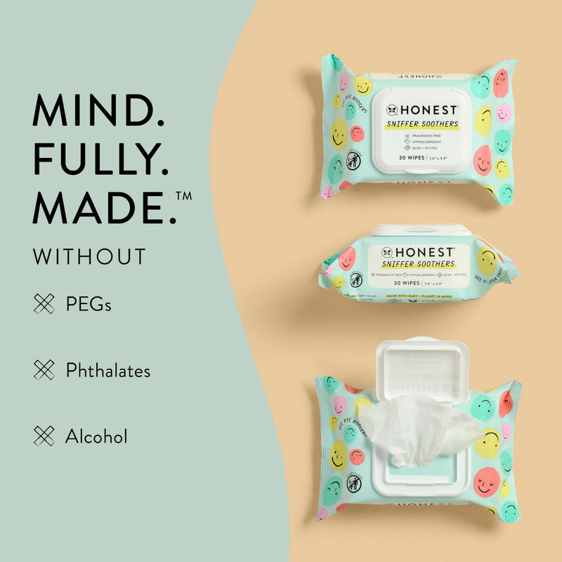 The Honest Company Plant-Based Snot Removing Wipes | Soothing Nose + Face Wipes with Aloe | Hypoallergenic for Sensitive Skin, EWG Verified | Fragrance Free, 60 Count 30 Count (Pack of 2) - BeesActive Australia