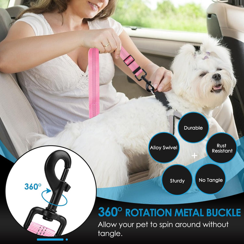Lukovee Dog Seatbelt Leash for Cars, 2 Pack Pet Safety Car Seat Belt with Adjustable Buckle & Reflective Bungee, Connect Dog Harness in Vehicle Car Dogs Restraint Travel Daily Use (Pink) A-Pink A- Headrest with Clip + 2 in 1 Seat Belt - BeesActive Australia