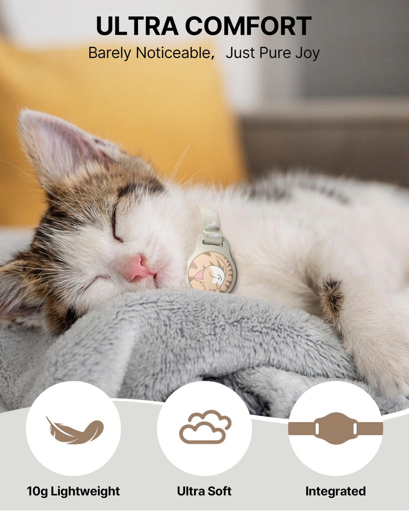 Cat Collar with Airtag Holder, Breakaway Airtag Cat Collar for Apple Air Tag with Luminous & Reflective Pattern, Waterproof GPS Cat Tracker Collars for Boy Girl Cats Kittens with Bell, Khaki (6-12") - BeesActive Australia