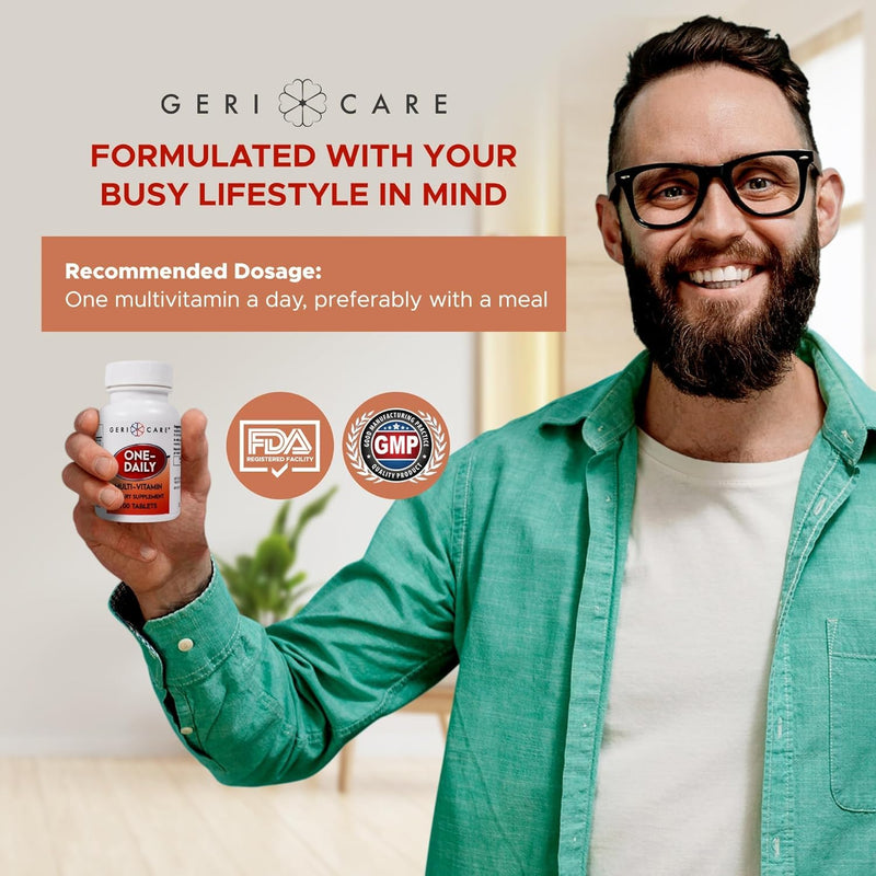 GeriCare One-Daily Multi-Vitamin Tablet, 100 Count Adult Multivitamin Supplement | Easy-to-Take Dietary Supplement with Vitamins A, C, D3, B, Calcium| Vitamin & Mineral Complex (2 Pack) 100 Count (Pack of 2)