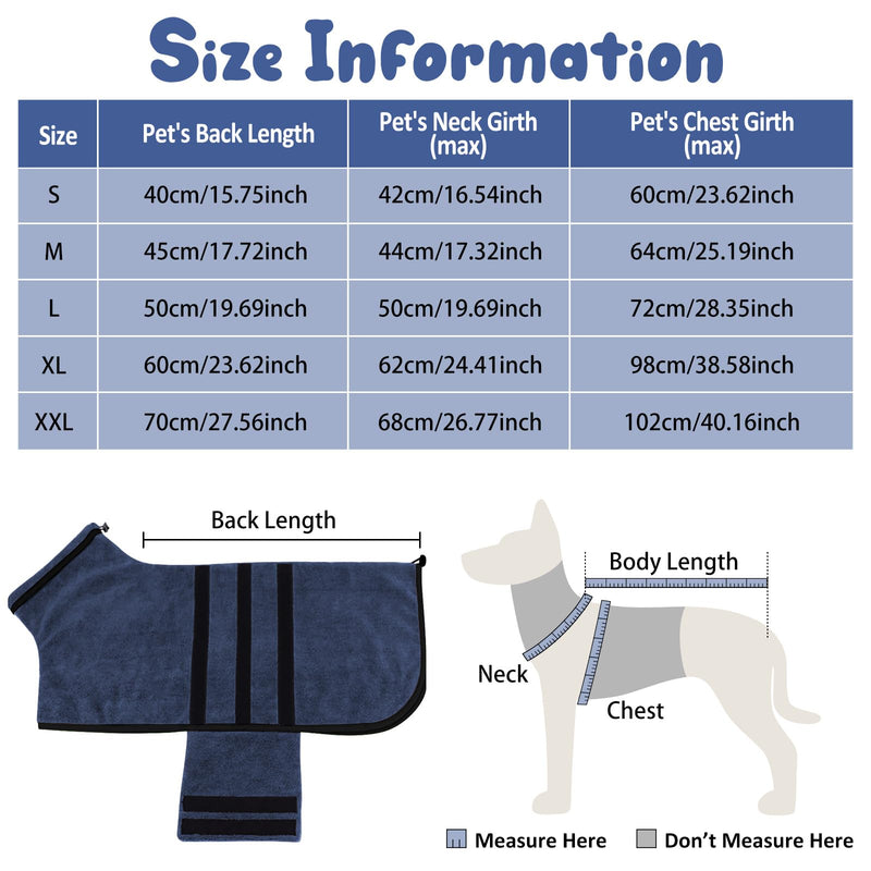 HezzLuv Bathrobe for Dogs, Microfiber Dog Bathrobe for Medium and Large Dogs, Absorbent Dog Towel, Quick Drying, Dog Drying Robe with Velcro Fastener (Dark Blue XL) Blue (Black Side) - BeesActive Australia