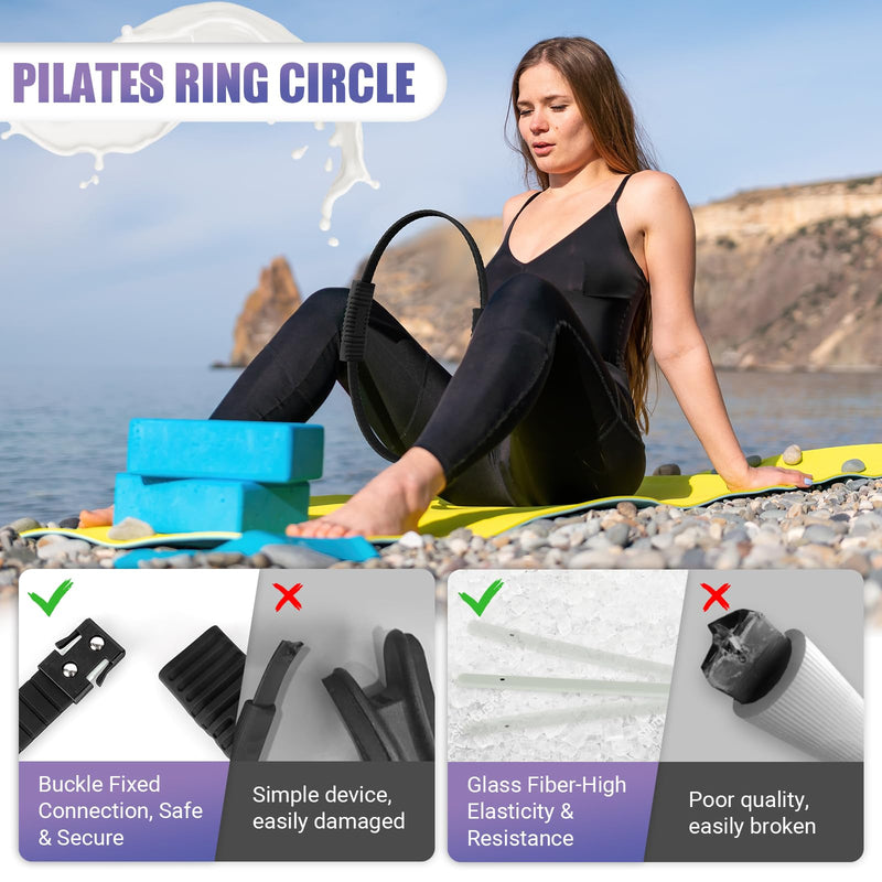 Pilates Ring, 13.5"/12" Silicone Magic Circle with Training Poster & Portable Bag, Pilates Ring Circle for Inner Thigh Workout, Yoga, Lose Weight & Physical Therapy for Women 13.5" Black