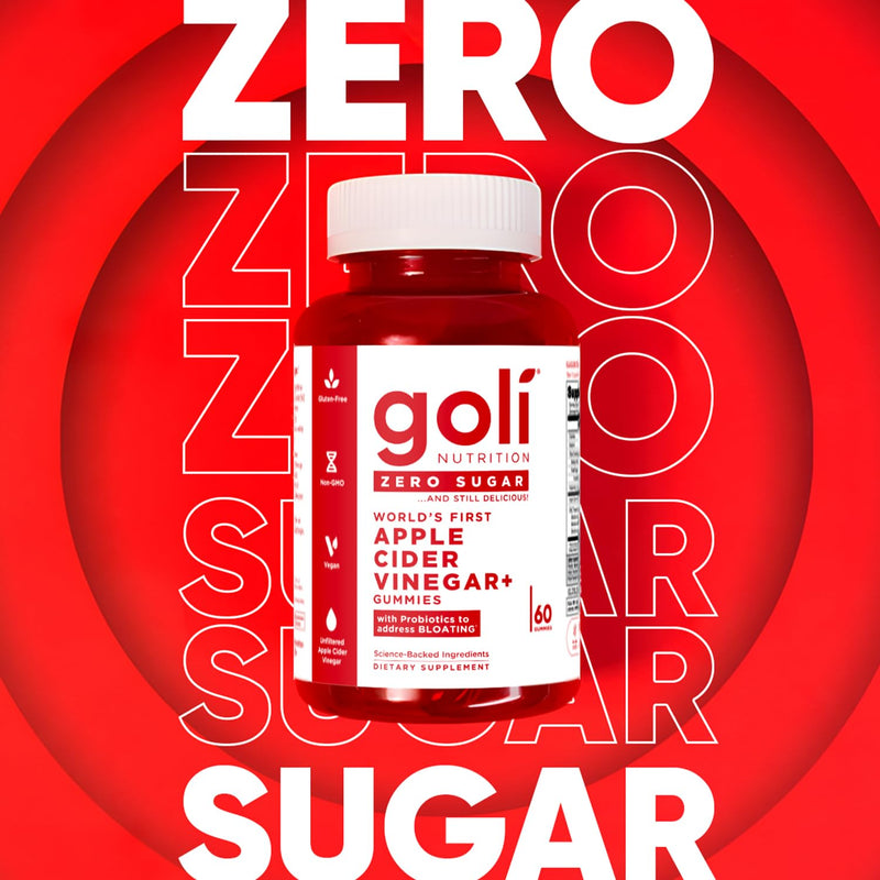 Goli Zero Sugar Apple Cider Vinegar Gummies - Vitamin B12, Probiotics to Address Bloating. No Artificial Sweeteners, No Sugar Alcohols. Vegan, Plant Based, Non-GMO, Gluten-Free & Gelatin Free. (1) - BeesActive Australia
