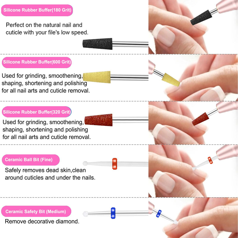 Cellentool 30Pcs Nail Drill Bits Set with Rhinestone Storage Box, 3/32 Inch Ceramic Diamond Carbide Nail Drill Bits for Acrylic Gel Polish, Cuticle Efile Remover for Manicure (Pink) Pink
