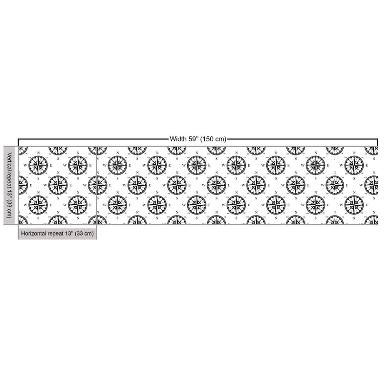 Lunarable Compass Fabric by The Yard, Ornate Compass Directions Pattern in Retro Monochrome Style Art Print, Decorative Fabric for Upholstery and Home Accents, 2 Yards, Ecru Black Upholstery Fabric 2 yards - BeesActive Australia