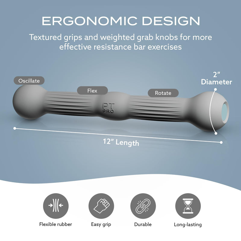 PT Pro Tennis Elbow Trainer For Physical Therapy, Textured Grip, Elbow Pain Relief, Resistance Bar For Tendonitis And Golfer's Elbow, Improve Grip Strength, Pickleball Elbow And Golfer's Elbow, Gray