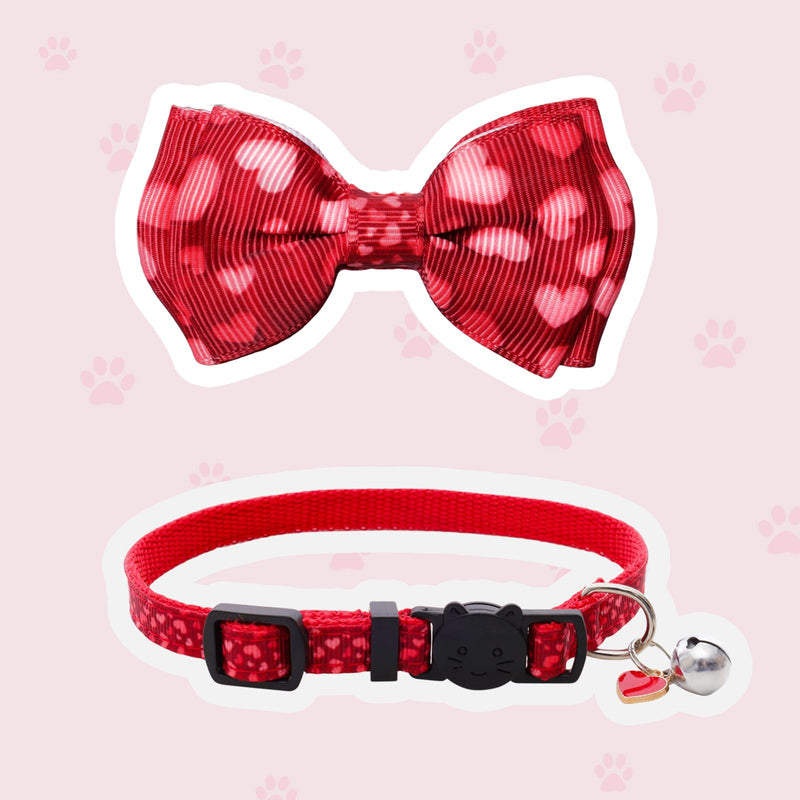 2Pcs Valentine's Day Cat Collars Holiday Breakaway Loving Heart Kitty Kitten Collars Breakaway Cat Bowtie Collars Red Pink Heart Pattern Collars with Cute Bow Tie Bell for Cats Kittens Valentine's Day Pattern 7.5''-11'' - BeesActive Australia