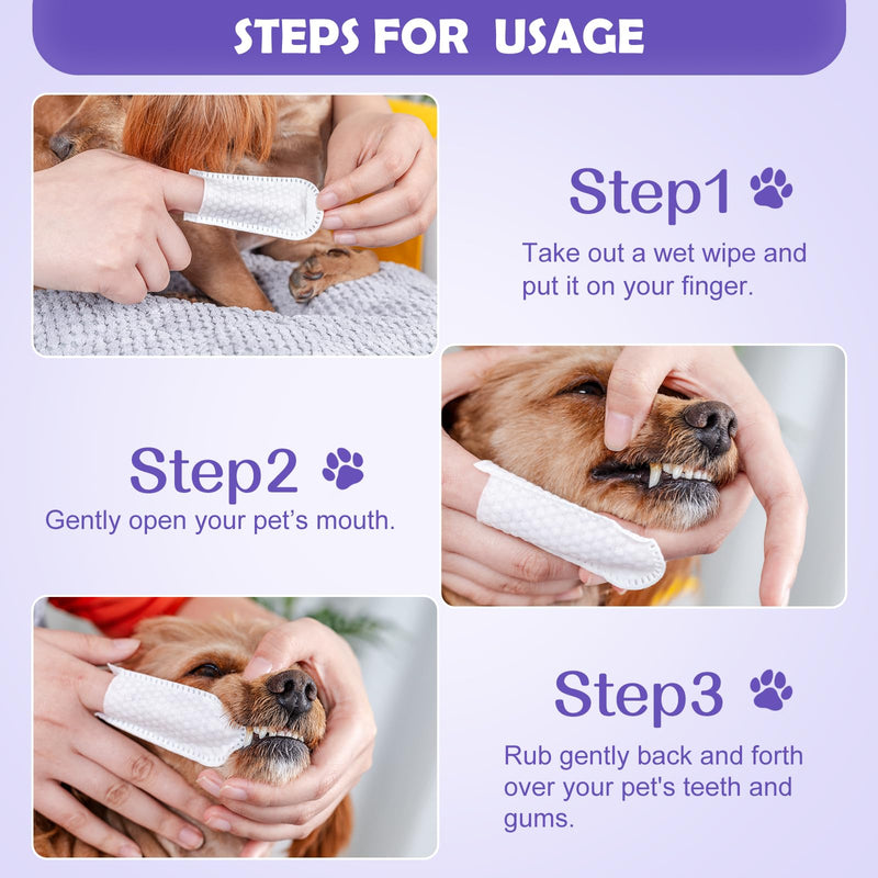 Teeth Cleaning Finger Wipes for Dogs & Cats, Reduces Tartar & Freshens Breath Dental Wipes，Natural Mild Ingredients,Disposable Dog Teeth Cleaning Wipes,50PCS