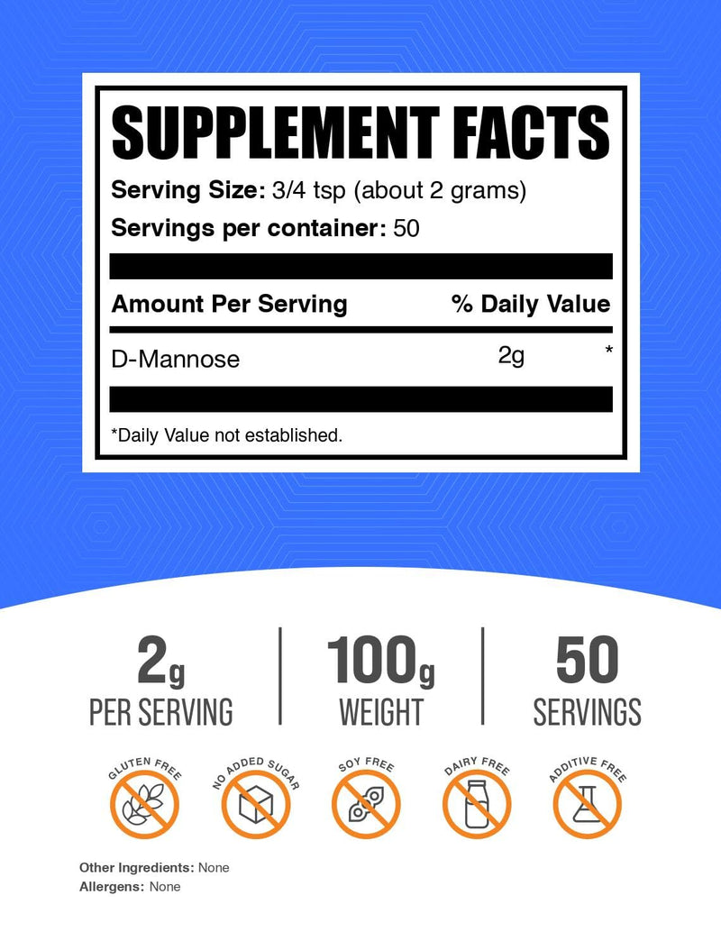 BulkSupplements.com D-Mannose Powder - D-Mannose Supplement, for Urinary Tract Health - Unflavored & Gluten Free, 2g per Serving, 100g (3.5 oz) (Pack of 1) 3.5 Ounce (Pack of 1)