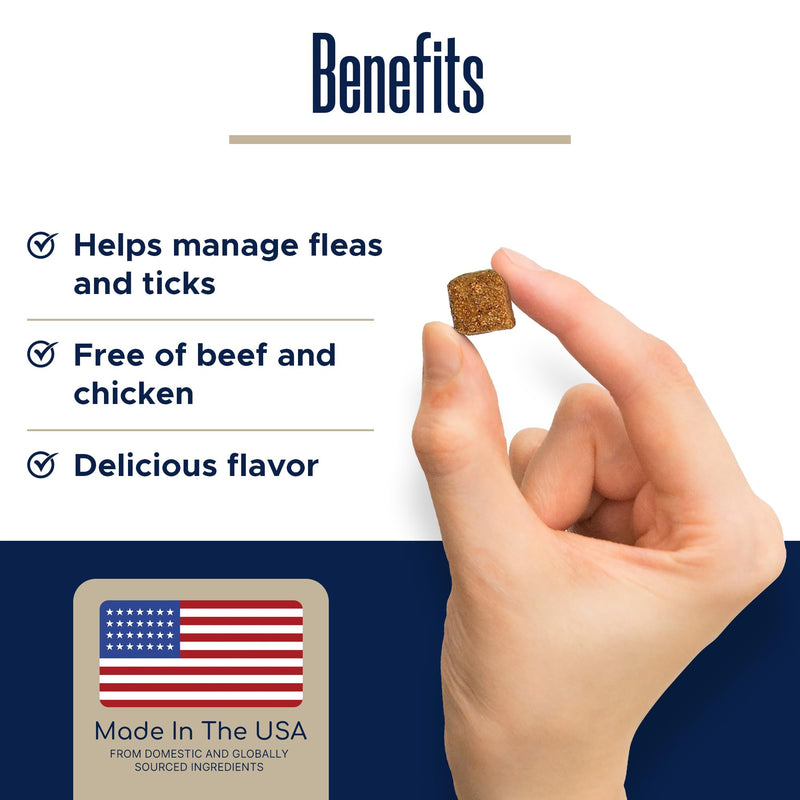 Flea and Tick Prevention for Dogs, Chewable – 90 Peanut Butter Flavored Soft Chews – Made with B Vitamins, Garlic Powder, Brewers Yeast, Coconut Oil, and Apple Cider Vinegar