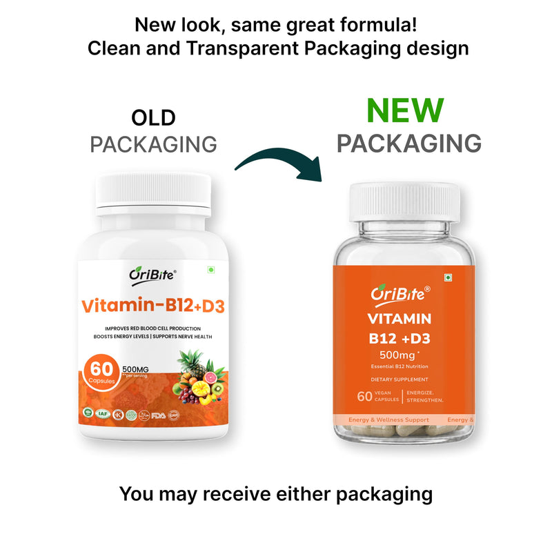 Vitamin B12 + D3 Supplement – Supports Red Blood Cell Formation, Energy Levels, Nerve Health & Immune Function | 500mg Per Serving | with Alfalfa & Spinach Powder | Vegan Capsules | 60 Count