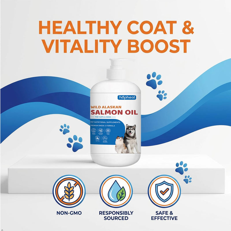 Wild-Caught Salmon Oil for Dogs & Cats - Omega 3 EPA DHA,Fish Oil Liquid Supplement for Skin & Coat, Joint & Bone Health (8 FLOZ) 8 FLOZ