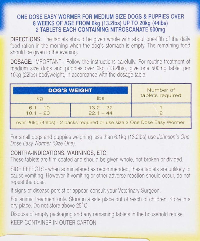 One Dose Easy Wormer for Dogs, Size 2, 0.1 kg