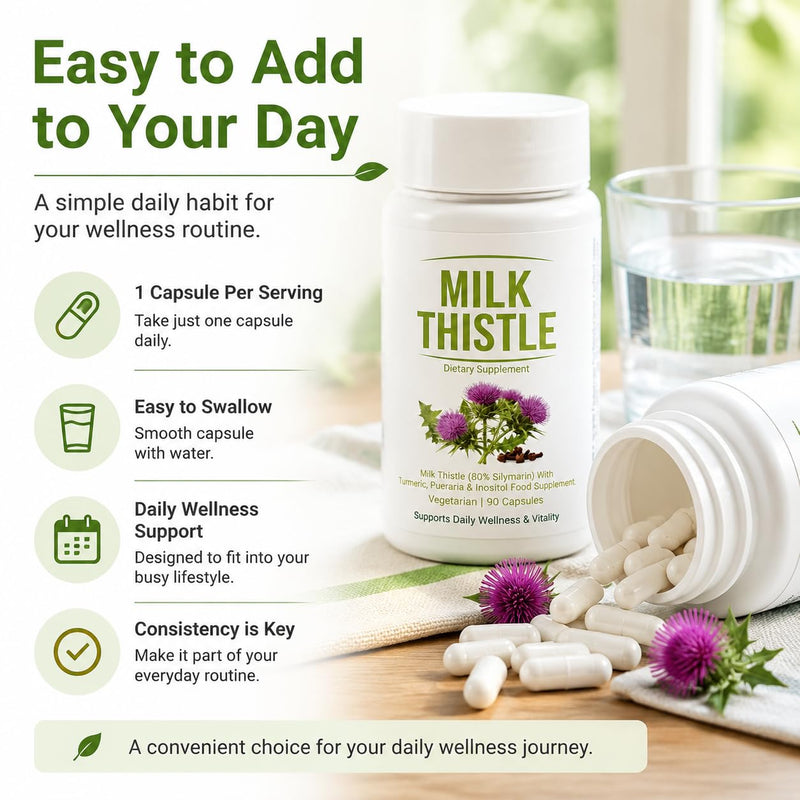 Milk Thistle Liver Detox, Vegan Support, 90 Capsules | 8 In 1 Blend Liver Support Supplement with 80% Silymarin, Inositol, Turmeric & Vitamin C, Daily Wellness Formula.1pc 1pc