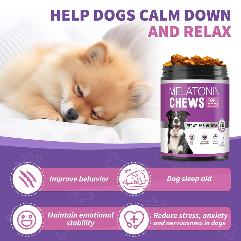 Calming Melatonin for Dogs, 200 Pet Chews Calming Treats for Sleep Aid Sleeping Pills Puppy Melatonin Bites Support Stress, Anxiety Relief, Separation for Small and Large Dogs Chicken M