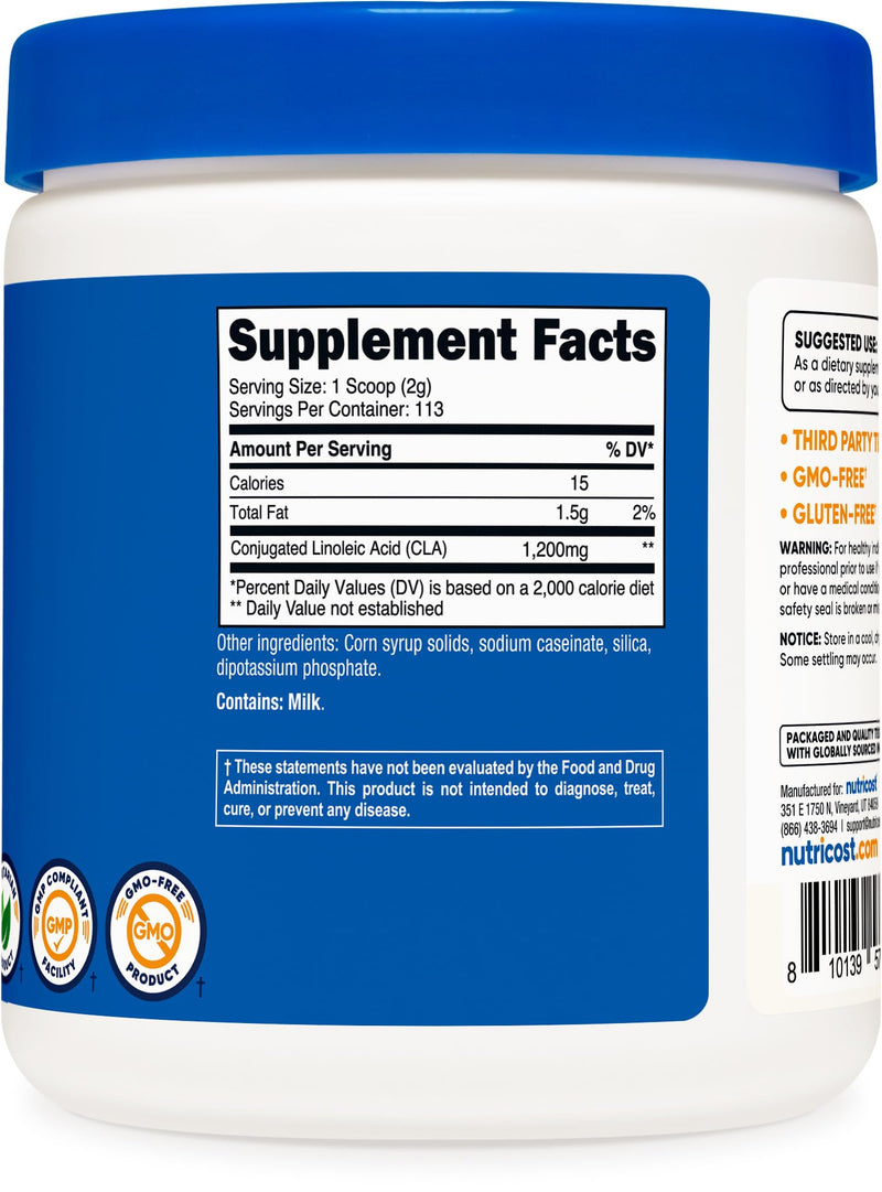 Nutricost CLA (Conjugated Linoleic Acid) 8oz (227g) Powder - Gluten Free, GMO Free CLA Supplement - BeesActive Australia