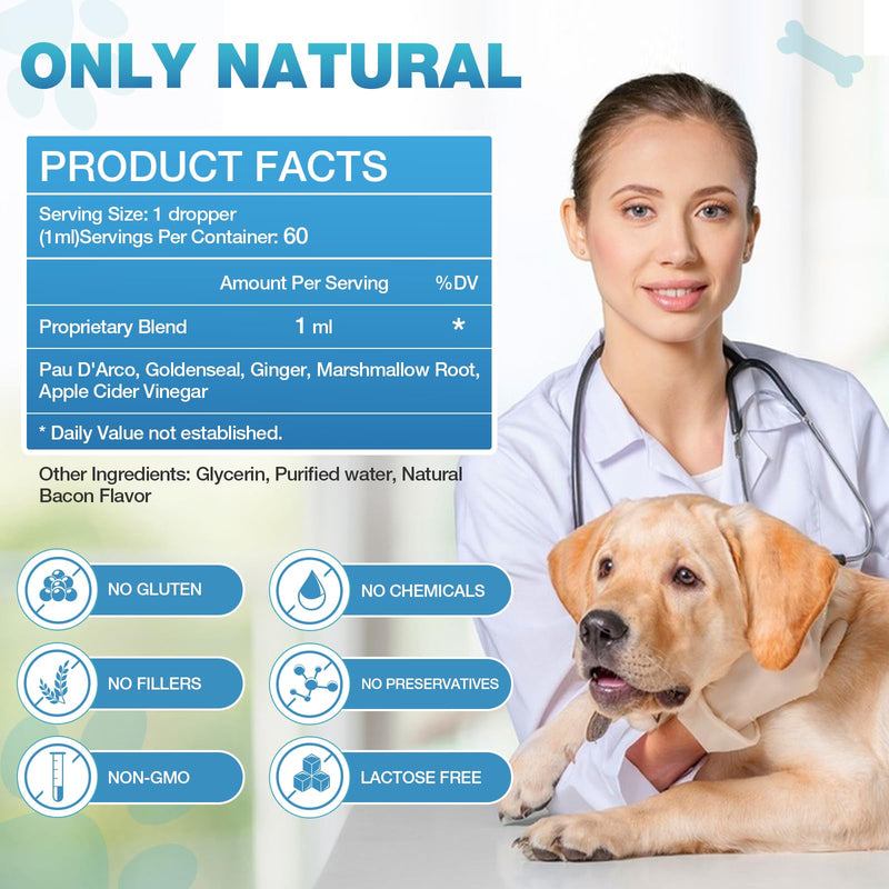 Yeast Infection Treatment for Dogs - Dogs Ear Infection Treatment, Natural Anti Yeast Supplement with Drops, Soothing Itch Skin Allergy Relief, Reduces Inflammation, 2 Oz 2 FL(Pack of 1)