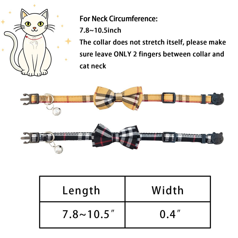 SuperBuddy Cat Collars Breakaway with Cute Bow Bell - 2 Pack Kitten Collar Plaid Cat Collar with Removable Bowtie Cat Collar for Cats Kittens… beige+black - BeesActive Australia