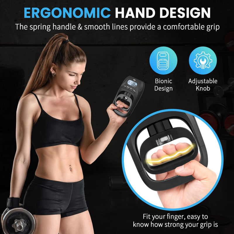 396lbs/180kg Grip Strength Tester, Hand Grip Dynamometer, Digital Grip Strength Tester with LCD Display, Adjustable Hand Grip Training Gauge, Hand Grip Testing for Sports Home School Use Black