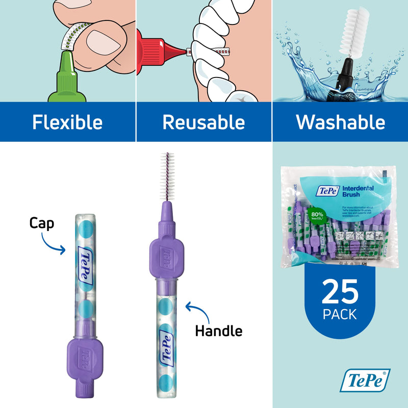 TePe Pack of 25 Interdental Brush Original, Soft Dental Brush for Teeth Cleaning, 6, Purple 1.1 mm