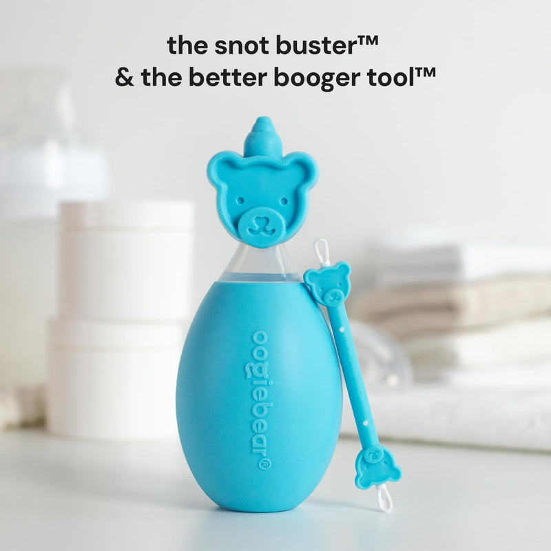 oogiebear BearPair FSA/HSA Eligible Silicone Bulb Baby Nasal Aspirator and Ear & Nose Syringe, Safely Sucks Snot and Removes Mucus, Cleanable and Reusable, Blue - BeesActive Australia