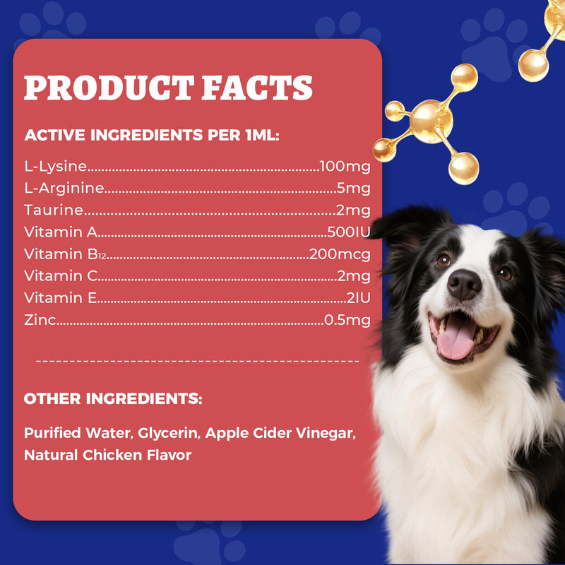 4oz Larger Volume Liquid L-Lysine Drops for Cats&Dogs with Cat & Dog Taurine - Immune Support&Respiratory Support - Sneezing, Runny Nose, Eye Care, Allergy Relief - Chicken Flavor