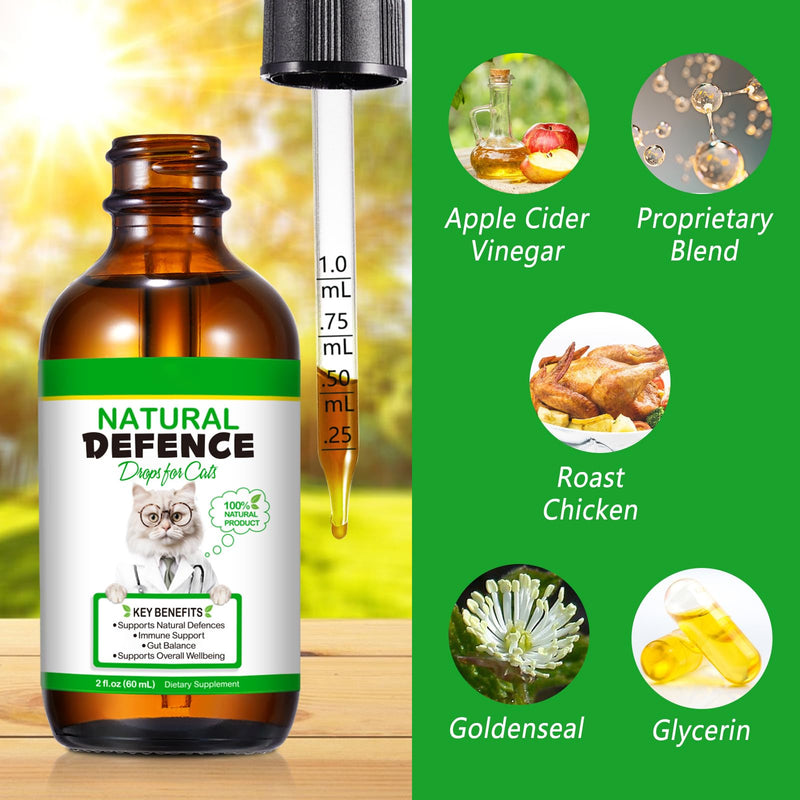 60ml Natural Defence Drops for Cats, Cat Immune Support Drops Supports Joint,Digestion,Immunity & Skin Health For Everyday Vitality