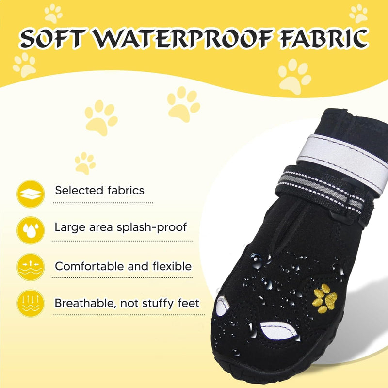 Dog Shoes, FISHOAKY Dog Shoes for Large Dogs, 360°Anti Slip Medium Dog Boots & Paw Protectors Winter Snowy and Summer Hot Pavement, Waterproof 4Pcs Dog Booties with Reflective Strips (Size 8) Black Size 8: 3.0''x3.3"(W*L) - BeesActive Australia
