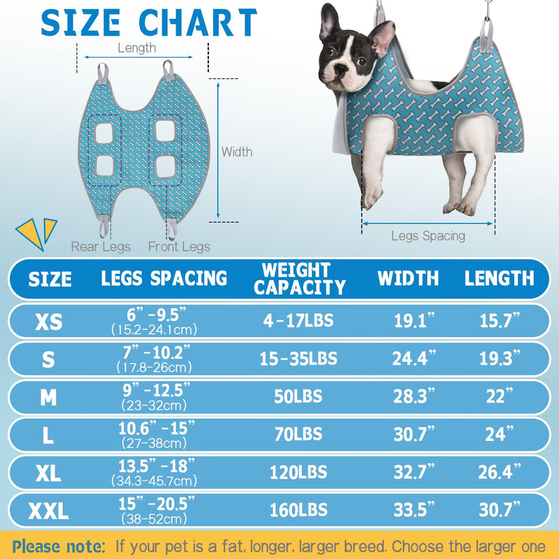 Supet Dog Grooming Hammock for Small Dogs Cat, Relaxation Pet Grooming Hammock Restraint for Nail Trimming (Coral Blue, S（ Legs Spacing：7-10.2" / Max W：15-35LBS）) S（ Legs Spacing：7-10.2" / Max W：15-35LBS） Coral blue - BeesActive Australia