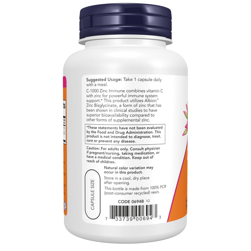 NOW Foods Supplements, C-1000 & Zinc Immune, Seasonal Support Formula*, Antioxidant Protection*, 90 Veg Capsules 90 Count (Pack of 1)