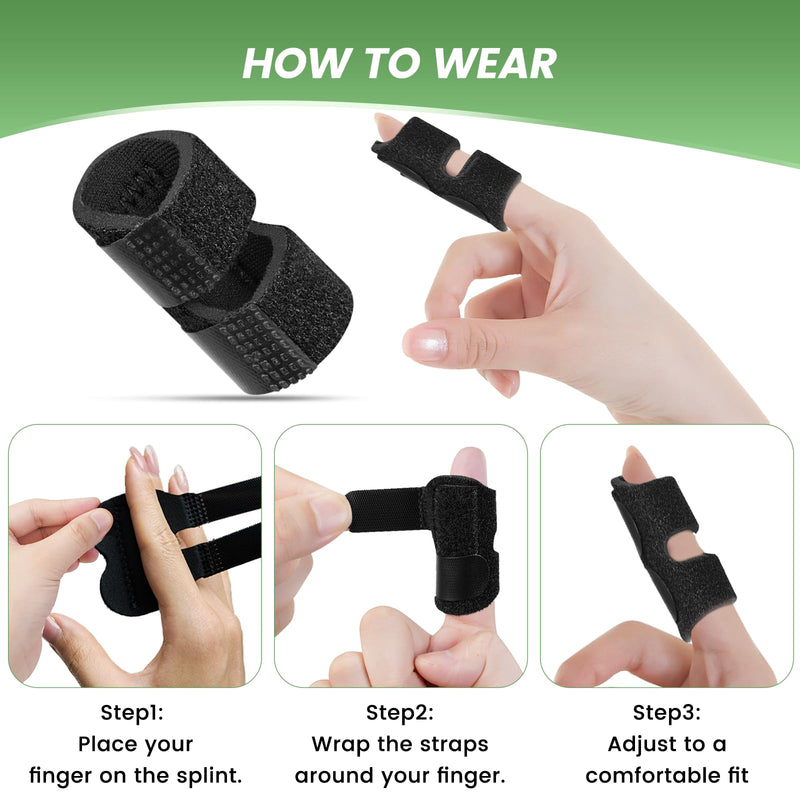 4 Pack Pinky Finger Splint, Small Finger Brace for Trigger Finger - Broken - Arthritis - Straightening for Index - Middle - Ring Black