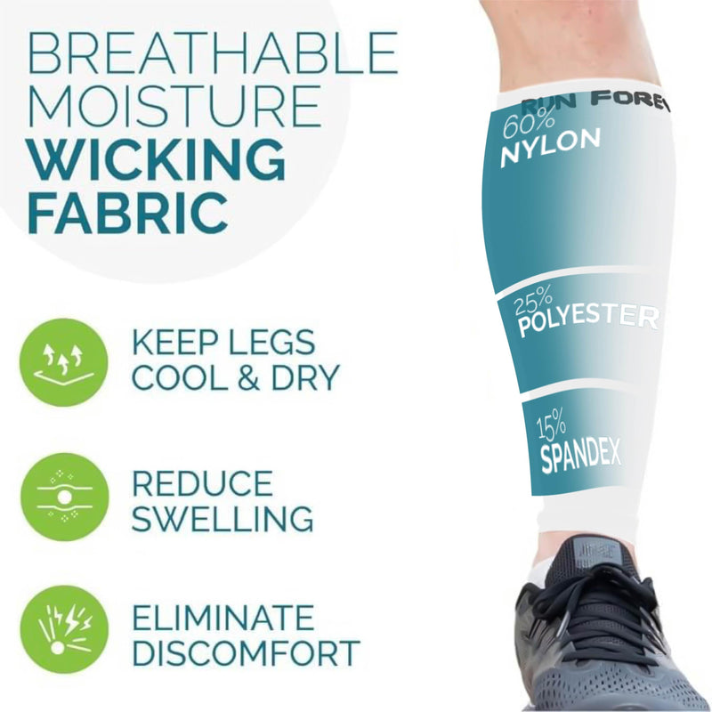 Run Forever Calf Compression Sleeves for Men and Women - Leg Compression Sleeve - Footless Compression Socks for runners X-Large White - BeesActive Australia