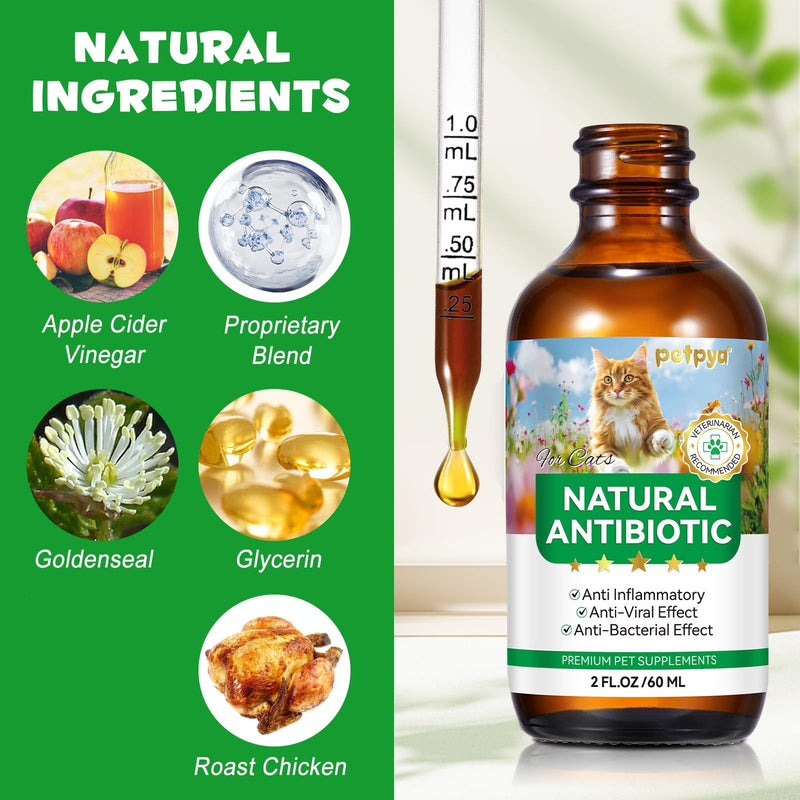 Antibiotics for Cats, Natural Antibiotics for Cats, Cat Antibiotics for Infection Supports Immune & Cats Allergy Relief, Cat Multivitamin UTI Drops Natural Supplement for All Ages & Breeds