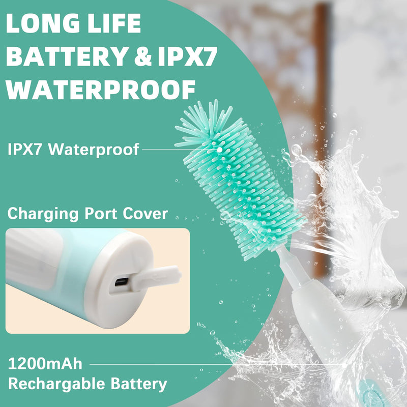 Electric Bottle Brush Cleaner, Rechargable Electric Baby Bottle Brush for Travel, Waterproof Electric Bottle Cleaner Set with Nipple & Straw Brush, Perfect Essentials Gift for Mom After Birth, Green - BeesActive Australia