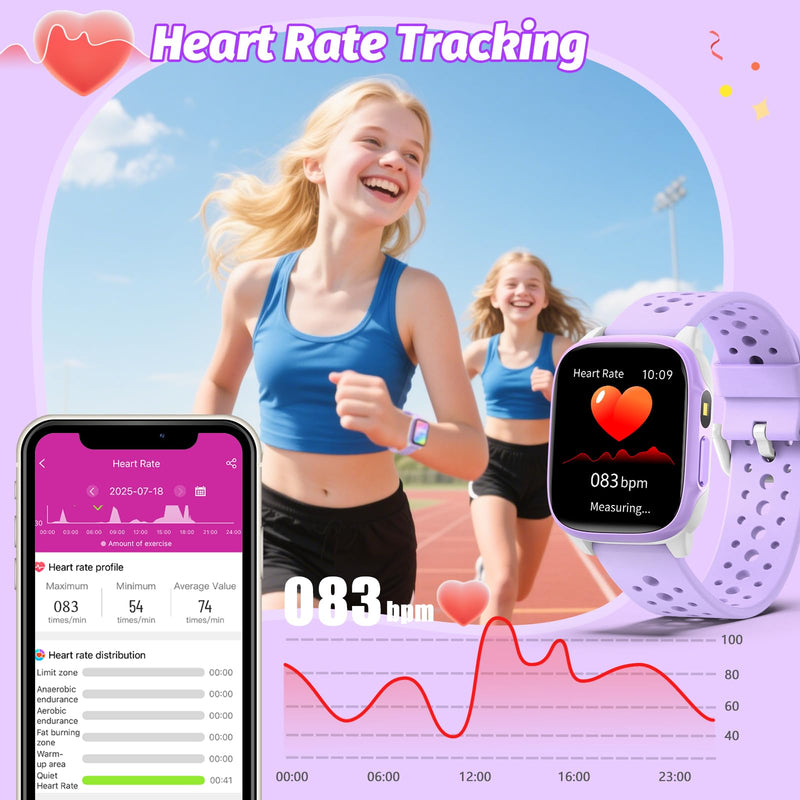 meoonley Kids Watch with 140 Sports Modes, 1.5" Kids Fitness Tracker, Girls Smart Watch, No APP/Phone Required, Sleep Monitor, Heart Rate, Puzzle Games, IP68 Waterproof,Gifts for Girls Teens Aged 6-15 Purple