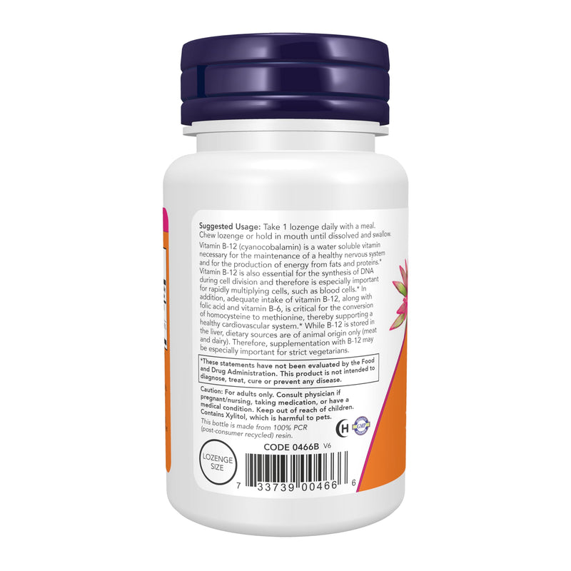 NOW Supplements, Vitamin B-12 1,000 mcg with Folic Acid, Nervous System Health*, 100 Chewable Lozenges 100 Count (Pack of 1)
