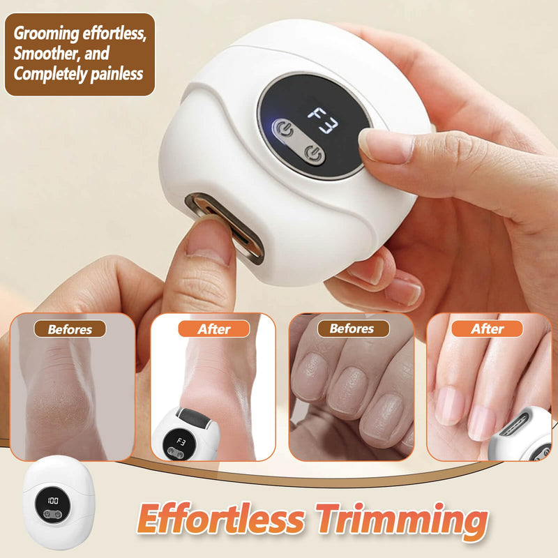 3 in 1 Electric Nail Clippers,Nail Trimmer with Cocoon Removing Function,Nail Scraps Storage,Nail Care Tool with 3 Adjustable Speeds,Automatic Electric Toenail Clippers for Seniors,Kids,Adults (White) White