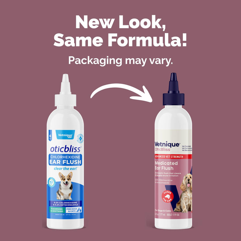 Vetnique Oticbliss Dog Ear Infection Treatment Flush & Ear Cleaner for Dogs & Cats, Antiseptic Antifungal with 0.2% Chlorhexidine and 0.2% Ketoconazole, Medicated Wash for Yeasty Smell, Floppy Ears 6oz Flush