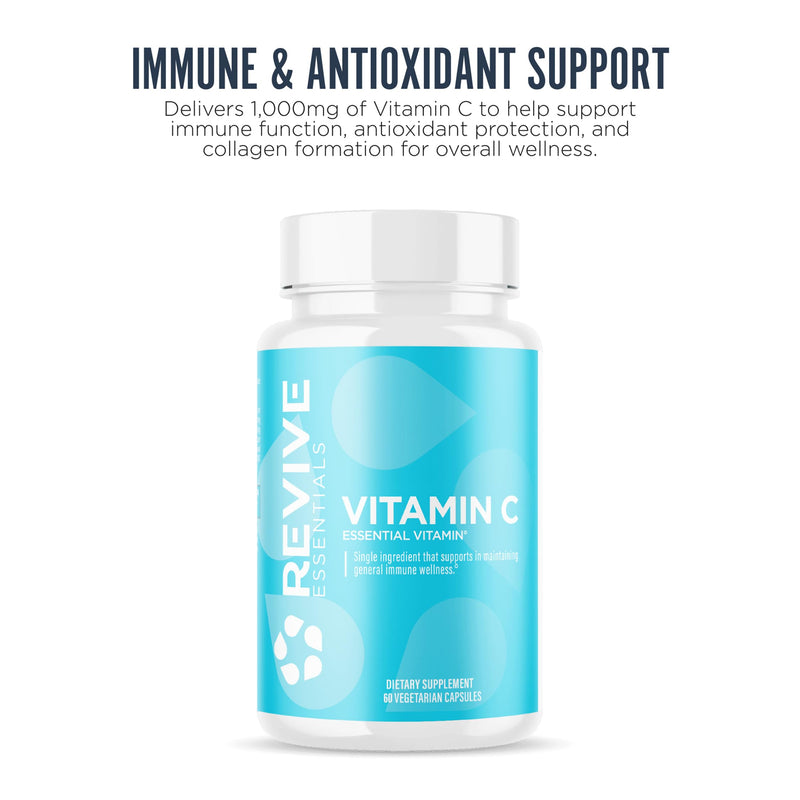 Revive MD Vitamin C Capsules, 1000mg - High-Potency VIT C Ascorbic Acid Dietary Supplement for Immune Support & Antioxidant Health - No Fillers & Non-GMO (200 Vegetarian Capsules, 30 Servings)