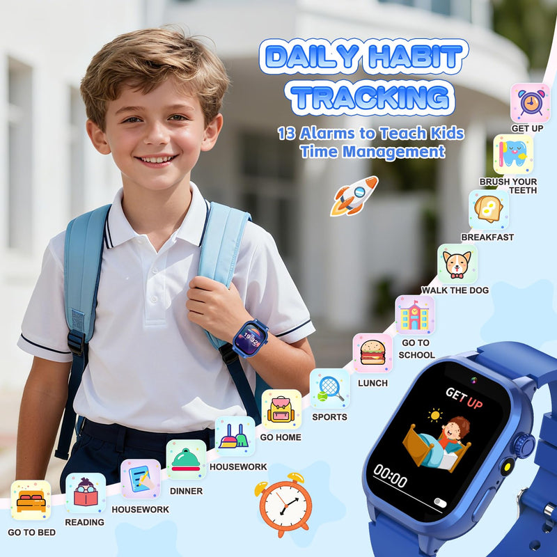 MOFGDNI Smart Watch for Kids with 39 Games, Built-in Camera, Video Recorder, Alarm, Calculator, Pedometer & Various Wallpapers – Toys for Ages 4-12 Years Old Birthday Blue
