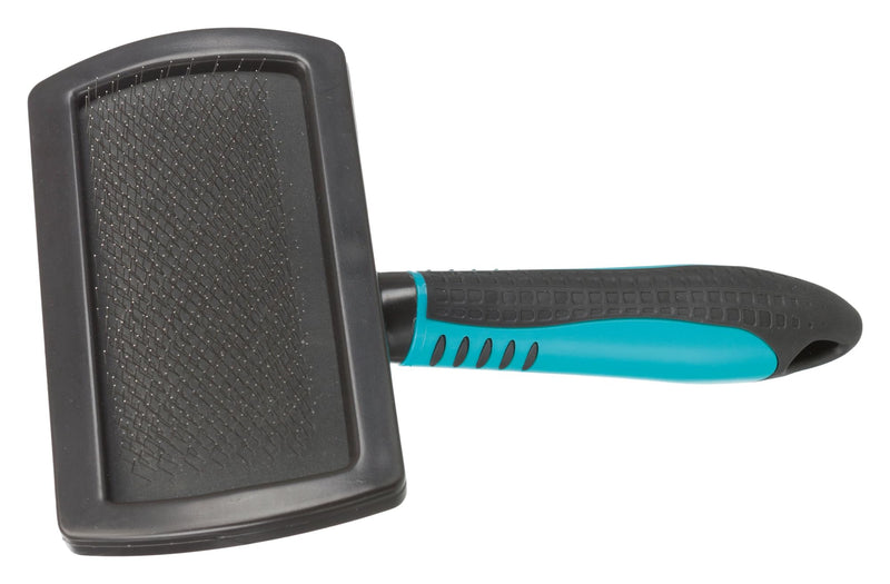 TRIXIE soft brush for grooming - soft metal bristles - rubberized plastic handle - black/blue - 12 x 20 cm - 24133 - BeesActive Australia