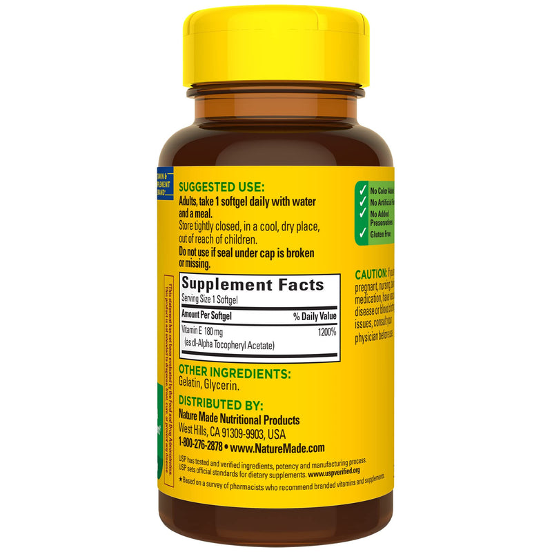 Nature Made Vitamin E 180 mg (400 IU) dl-Alpha, Dietary Supplement for Antioxidant Support, 100 Softgels, 100 Day Supply 100 Count (Pack of 1) - BeesActive Australia