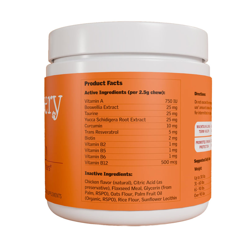 Anti-Aging Chewable Supplement for Dogs with Curcumin, Taurine, Trans-Resveratrol – Science-Backed Ingredients for Dogs to Support Aging, Wellness and Vitality - PawsPlanet Australia