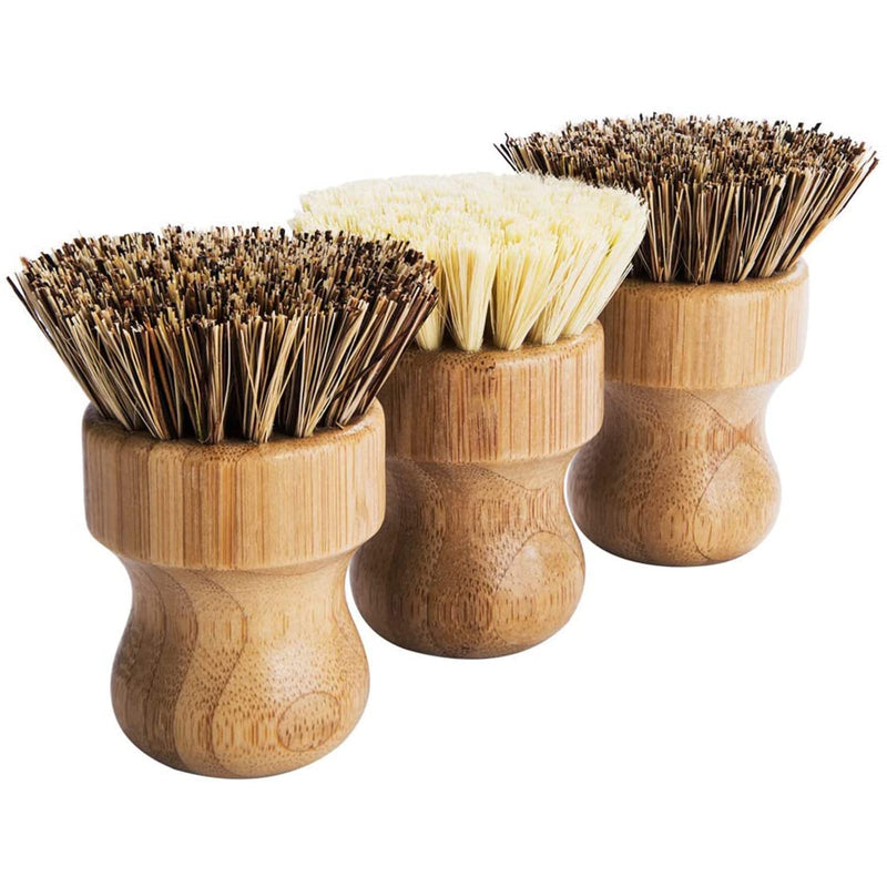 Palm Pot Brush- Bamboo Round 3 Packs Mini Dish Brush Natural Scrub Brush Durable Scrubber Cleaning Kit with Union Fiber and Tampico Fiber for Cleaning Pots, Pans and Vegetables - BeesActive Australia