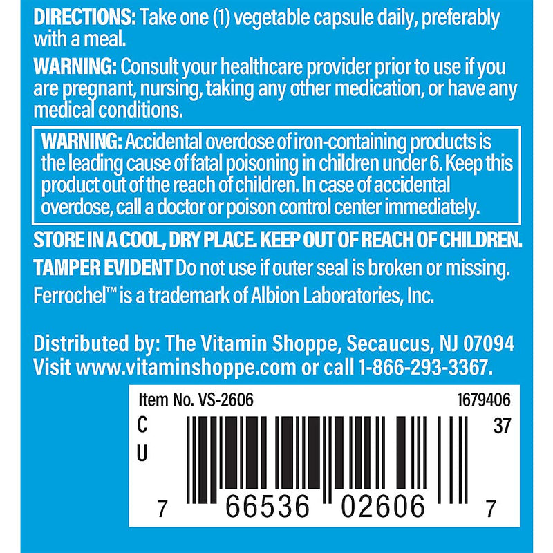 The Vitamin Shoppe Comfort Iron 25 MG, Iron Bisglycinate, 90 Capsules | 25 MG Iron as Gentle Ferrous Bisglycinate to Support Red Blood Cell Production, Energy, and Oxygen Transport 1 Count (Pack of 1)