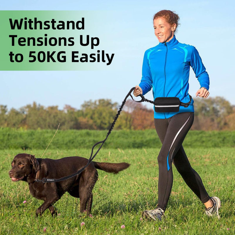 Philorn Hands Free Dog Leash with Pouch, Adjustable Waist Leash for Dog Walking, Running Leashes for Medium Large Dogs, Waist Dog Leashes with Dual Handles and Durable Bungee for Jogging Hiking Black for 1