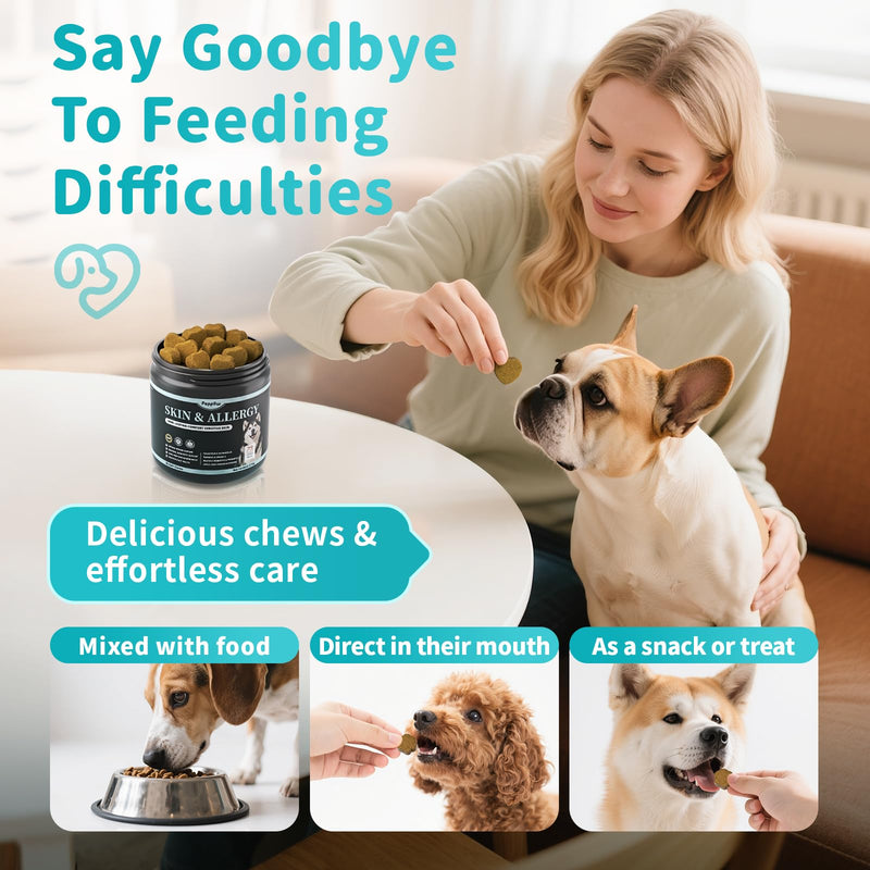 Dog Allergy Relief Soft Chews - Immune Supplement for Seasonal Allergies - Support Paw Licking & Itch Relief, Skin & Gut Health with Probiotics, Omega-3 - Chicken Flavor, 90 Count