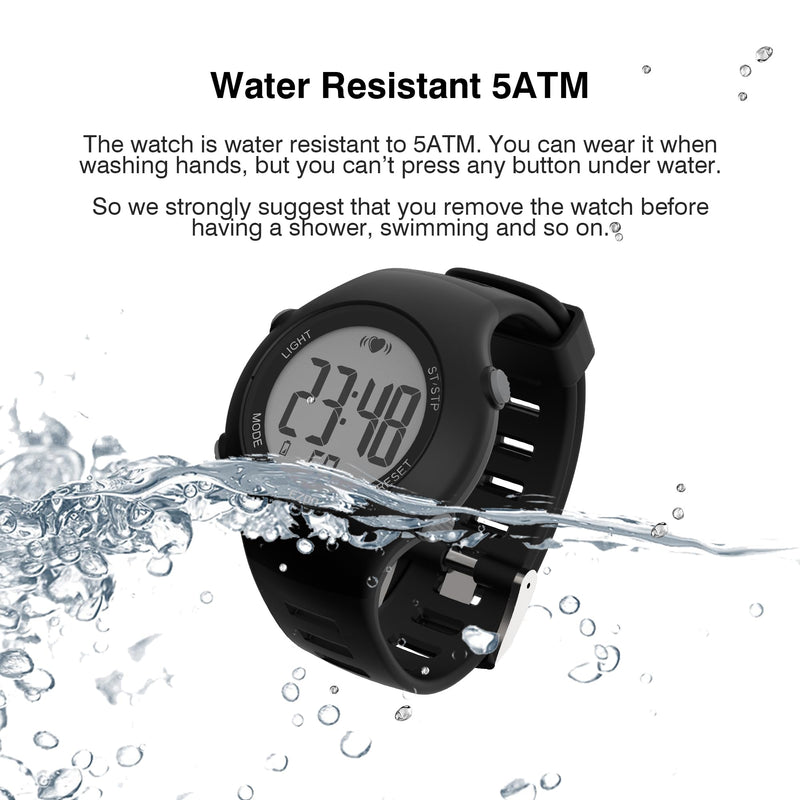 EZON Heart Rate Monitor Chest Strap and Digital Watch,5ATM Waterproof Fitness Tracker with HRM,Calories Burned,Stopwatch and Hourly Chime - Ideal Fitness Presents for Men and Women Black - BeesActive Australia