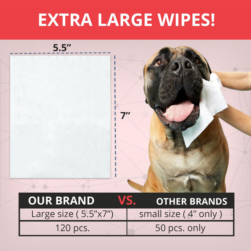 NOVEHA XL Cleansing Wipes with Aloe for Cats and Dogs - Formulated Pet Wipes for Facial, Finger Folds, and Underarms - Extra Large Size (5.5" x 7") - 120 Count - BeesActive Australia