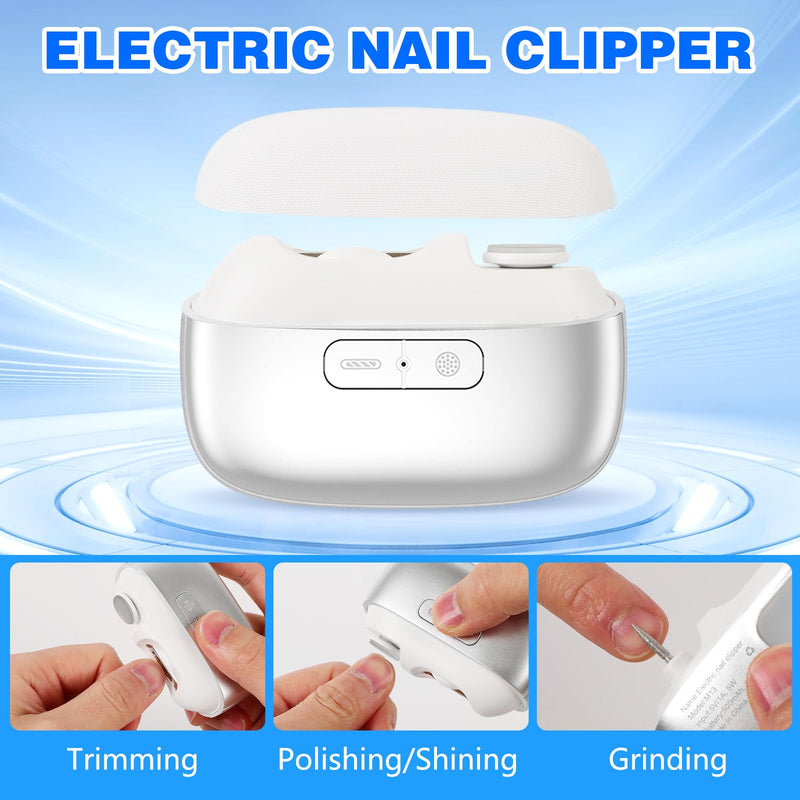 Electric Nail Clipper, 3-in-1 Automatic Nail Trimmer with Polishing & LED Light, Nail Scraps Storage, Portable Smart Nails Clipper for Seniors, Adults, Kids (Grey) Grey